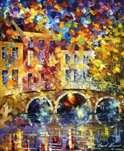 An Impressionist Painting Of A Bridge Over A River With Buildings And