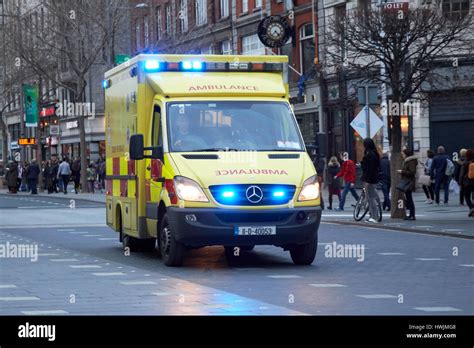 Dublin Fire Brigade Emergency Ambulance On Oconnell Street Dublin