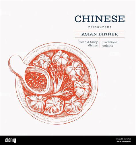 Chinese Dish Illustration Vector Hand Drawn Isolated Wonton Soup Plate