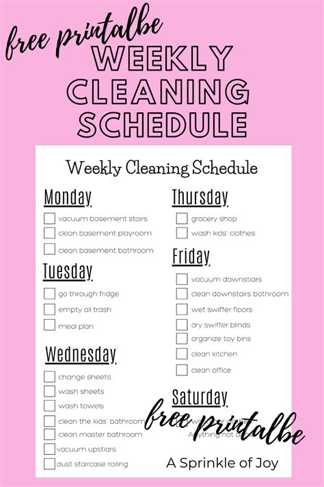 Simple Weekly Cleaning Schedule A Sprinkle Of Joy Weekly Cleaning
