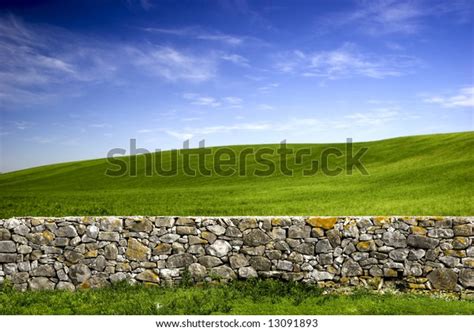 Beautiful Green Meadow Old Stone Wall Stock Photo 13091893 Shutterstock