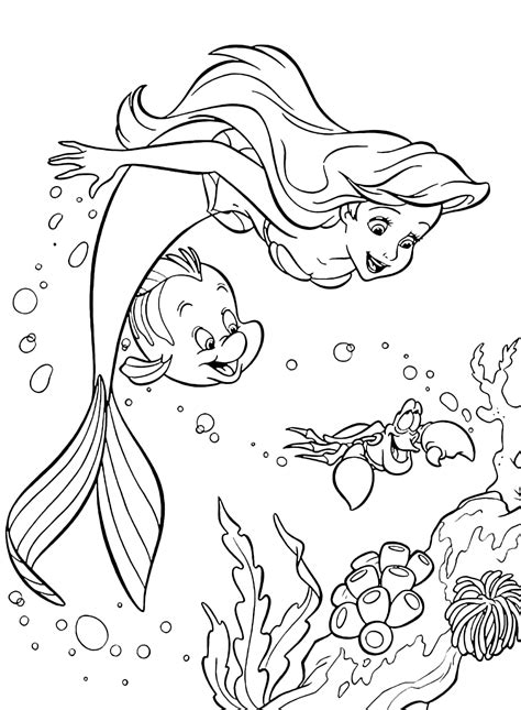The Little Mermaid Ariel Swims With Flounder And Sebastian Undersea