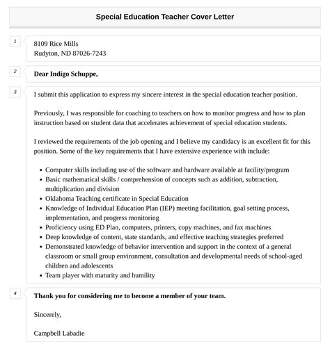 Special Education Teacher Cover Letter Velvet Jobs