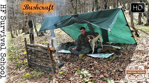 Solo Bushcraft Overnight Tarp Shelter Cooking Camping With Dog
