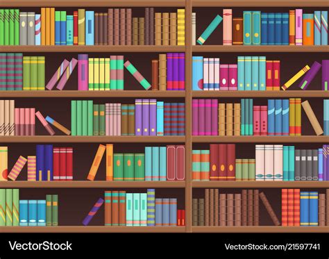 Library Book Shelf Literature Books Cartoon Vector Image
