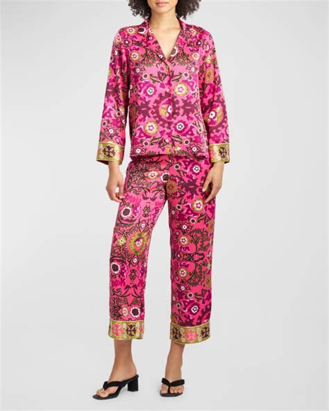 Olivia Von Halle Bella Silk Floral Print Tank Pajama Set Neiman Marcus