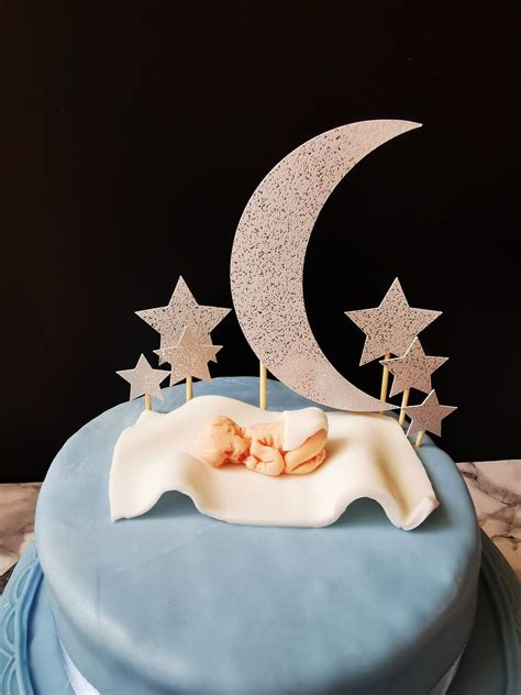 Baby Shower Cake Topper Moon And Stars Design Glitter Etsy