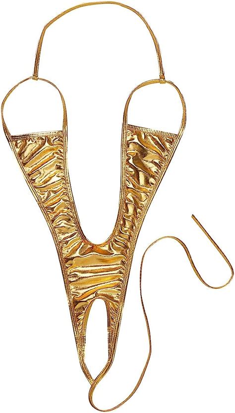 Qinciao Womens Shiny Metallic Sling Shot Bikini Topless G String Extreme Halter