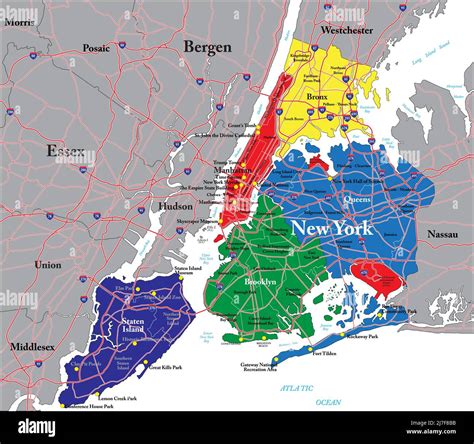 Carte Vectorielle Très Détaillée De La Ville De New York Avec Les Cinq