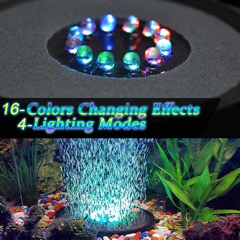 Aquarium Bubble LED Lights RGBW, TOPBRY Remote Controlled Air Stone Disk, with 16 Color Changing ...