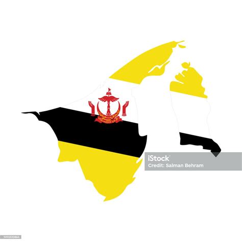Ilustración De Mapa Y Bandera De Brunei Sobre Fondo Gris Ilustración