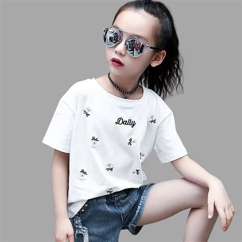 Girls Tees Embroidery T Shirts For Girls Children Clothing O Neck