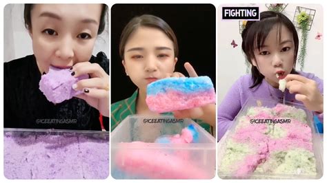 Asmr Colored Powdery Ice And Squeaky Ice And Big Bites 🤤 And Crunchy Ice