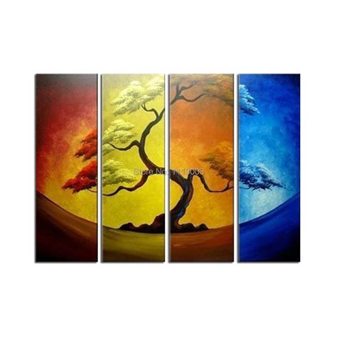 High Quality 4 Piece Sets Pine Tree Four Seasons Moon Oil Painting