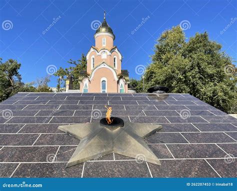Vladivostok, Russia, October, 12, 2022.Eternal Flame before the Chapel