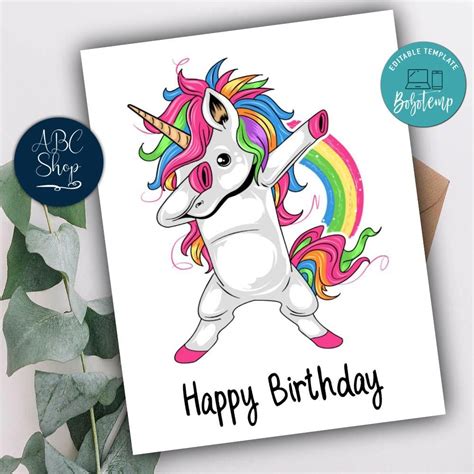 Printable Funny Unicorn Happy Birthday Cards Instant Download Bobotemp