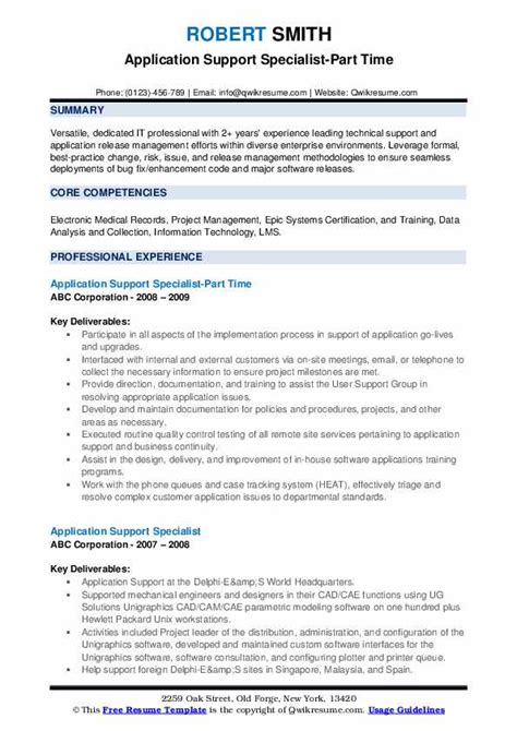 Application Support Specialist Resume Samples Qwikresume