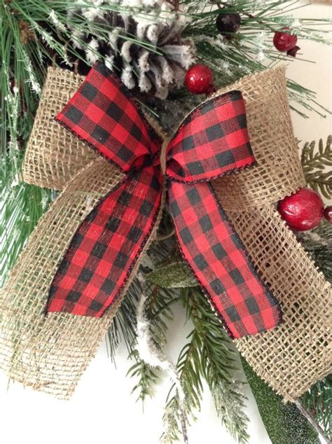 Christmas Tree Red And Black Plaid Bows Xmas Plaid Etsy Shabby Chic