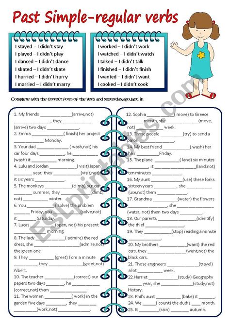 Past Simple Grammar Regular Verbs English Esl Worksheets For E