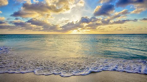 Aruba Sunset Over Moving Sea Caribbean Islands