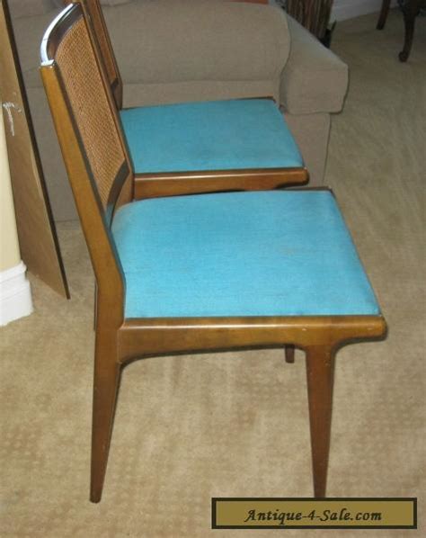 Pair Of Two Vintage Danish Mid Century Modern Turquoise Cane Accent Chairs 1252 2 