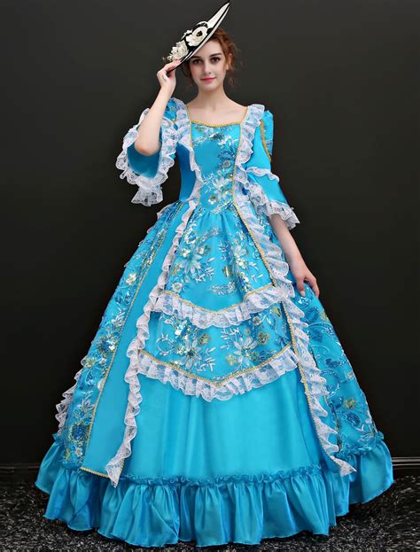 Costumes Costumes Victorian Dress Costume Womens Light Sky Blue Princess Half Sleeves
