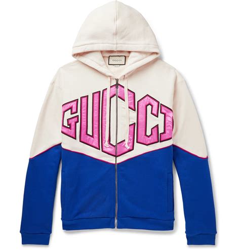 Gucci Logo Appliquéd Cotton Jersey Zip Up Hoodie Multi Gucci