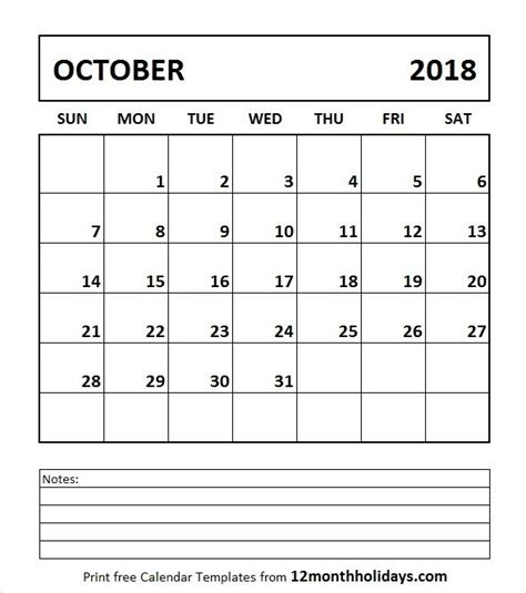 October 2018 Calendar Printable Template Calendar Printables Free