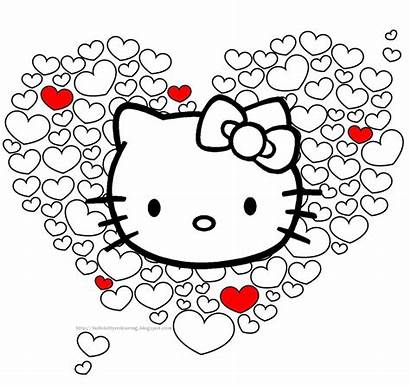 Kitty Hello Coloring Valentine Pages Hearts Heart