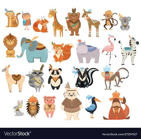 Set Cute Animals Indians Collection Animals Vector Image