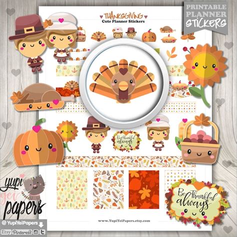 Thanksgiving Stickers Planner Stickers Printable Planner Etsy