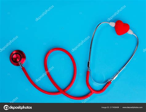 Medical Equipment Red Stethoscope Blue Background World Health Day