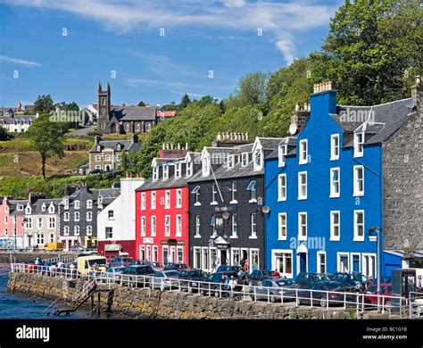 Harbour View Of Tobermory On Mull In Scotland With Colourful Houses