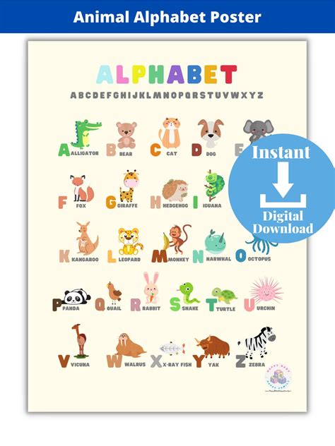 Animal Alphabet Poster Print Educational Poster Classroom Etsy