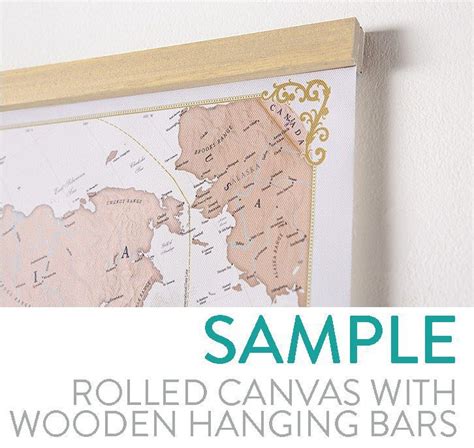 Medium World Wall Map Political Rolled Canvas With Wooden Hanging Bars