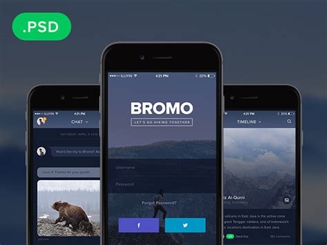 We focus our efforts on how real people will use products. Bromo: Social mobile app template - Freebiesbug
