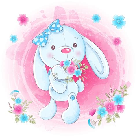Premium Vector Cartoon Cute Bunny Girl With Flowers