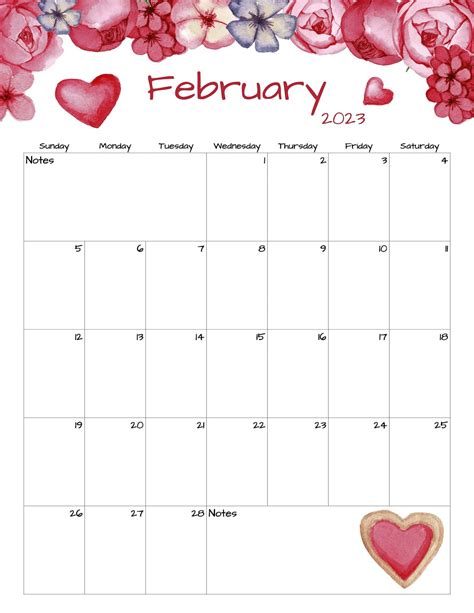 Fillableeditable February Calendar February 2023 Instant Download Etsy