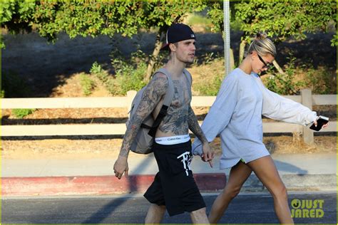 shirtless justin bieber and wife hailey hold hands on hike photo 1257332 photo gallery just