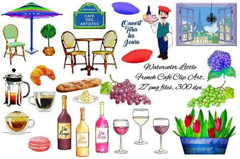 Watercolor French Café Clip Art By Frankiesdaughtersdesign On