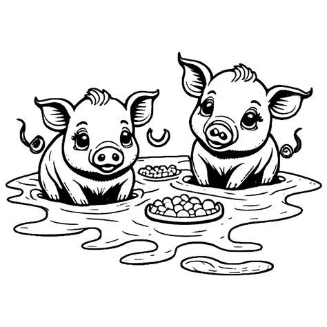 Pigs Playing In Mud Coloring Page · Creative Fabrica