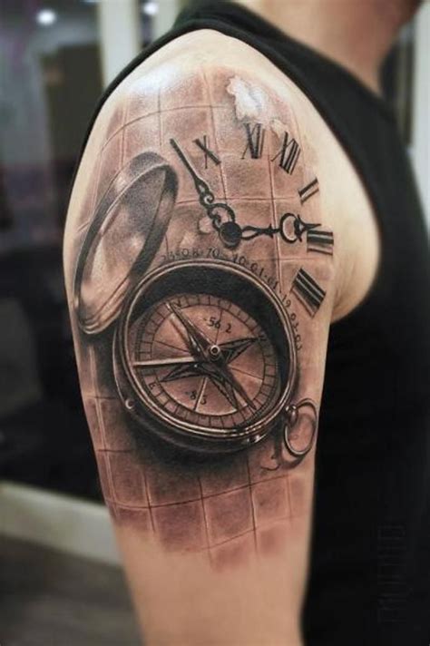 Realistic Black Clock Tattoo Design Tatoeage ideeën Klok tatoeages