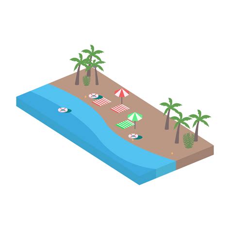 sandy beach landscape png image sandy beach isometric design with lifebuoy and coconut tree