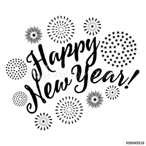 Happy New Year Fireworks Eps 10 Vector Black And White Silhouette