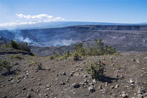 Kilauea Volcano And Gas Plumes At Hawaii Volcanoes National Park Stock