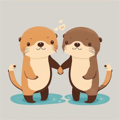 Premium Ai Image There Are Two Otters Holding Hands And Standing In