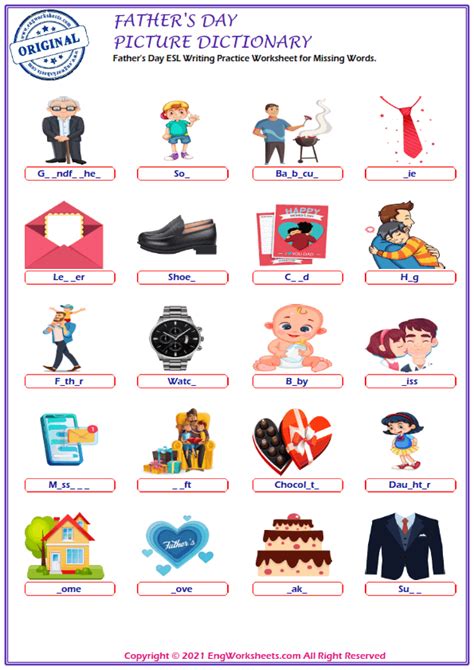 Fathers Day Worksheet Father S Day Card English Esl Worksheets For