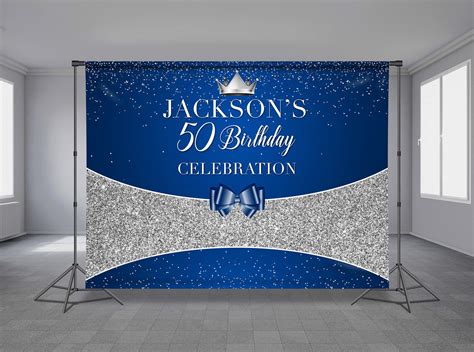 50th Birthday Bow Royal Blue Step And Repeat Crown Backdrop Sliver