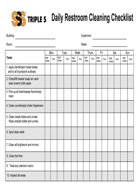 New employee orientation checklist for supervisors student life & lhs. Daily Restroom Cleaning Checklist - Fill and Sign Printable Template Online | US Legal Forms