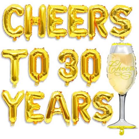 Cheers To 30 Years Gold Letters And Champagne Glass Balloons For